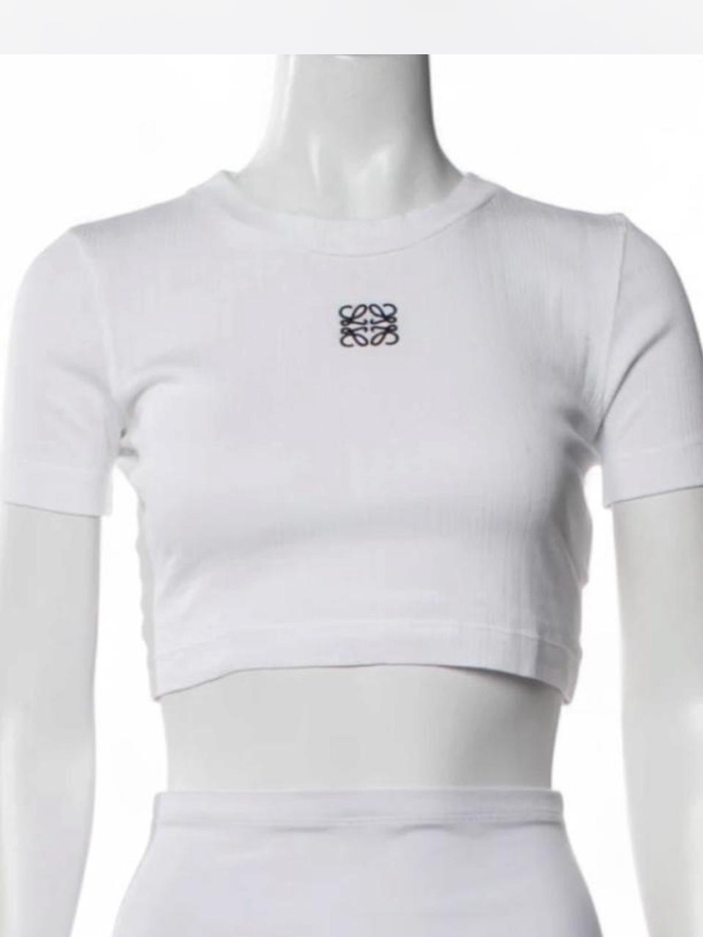 Loewe White Ribbed Cropped Tee with Black Anagram